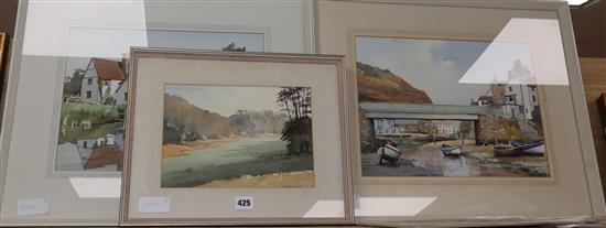 Roland Rushton, 3 watercolours, Riverscape and deer park, largest 28 x 37cm and a Rembrandt print